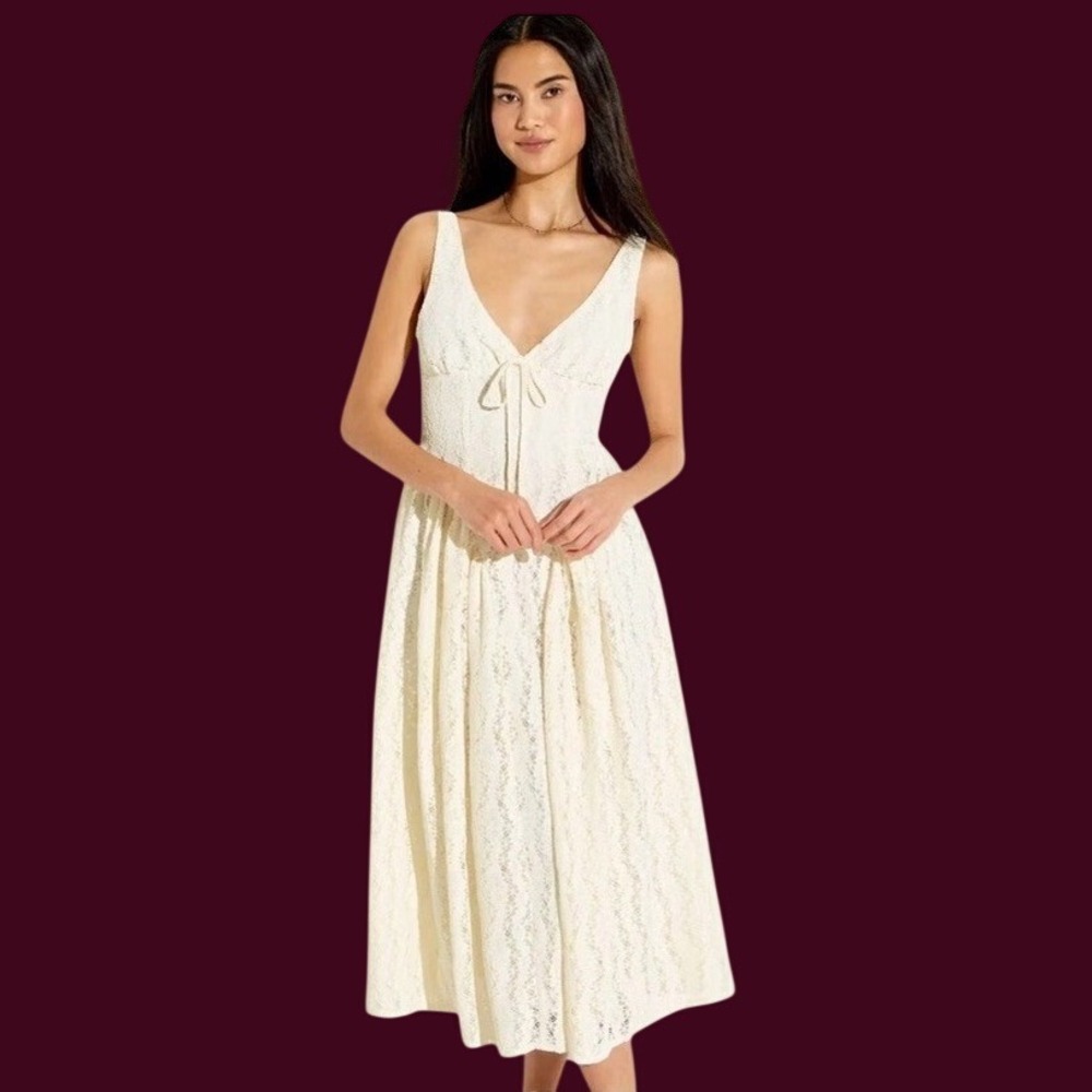 Wild Fable Womens Lace Midi Basque Empire Waist Dress S Cream Tic Tok Peasant